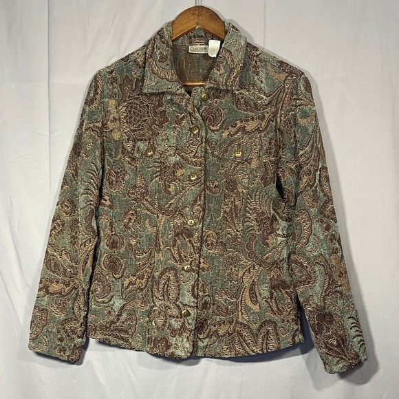 Chico's Jackets & Blazers - Chicos Brocade Paisley Jacket Blazer Women Size 1 Green Brown‎ Button Front
